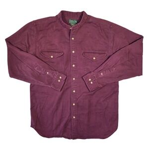 Scandia Woods Mens L Tall Burgundy Banded Collar Cotton Button Down Shirt Retro
